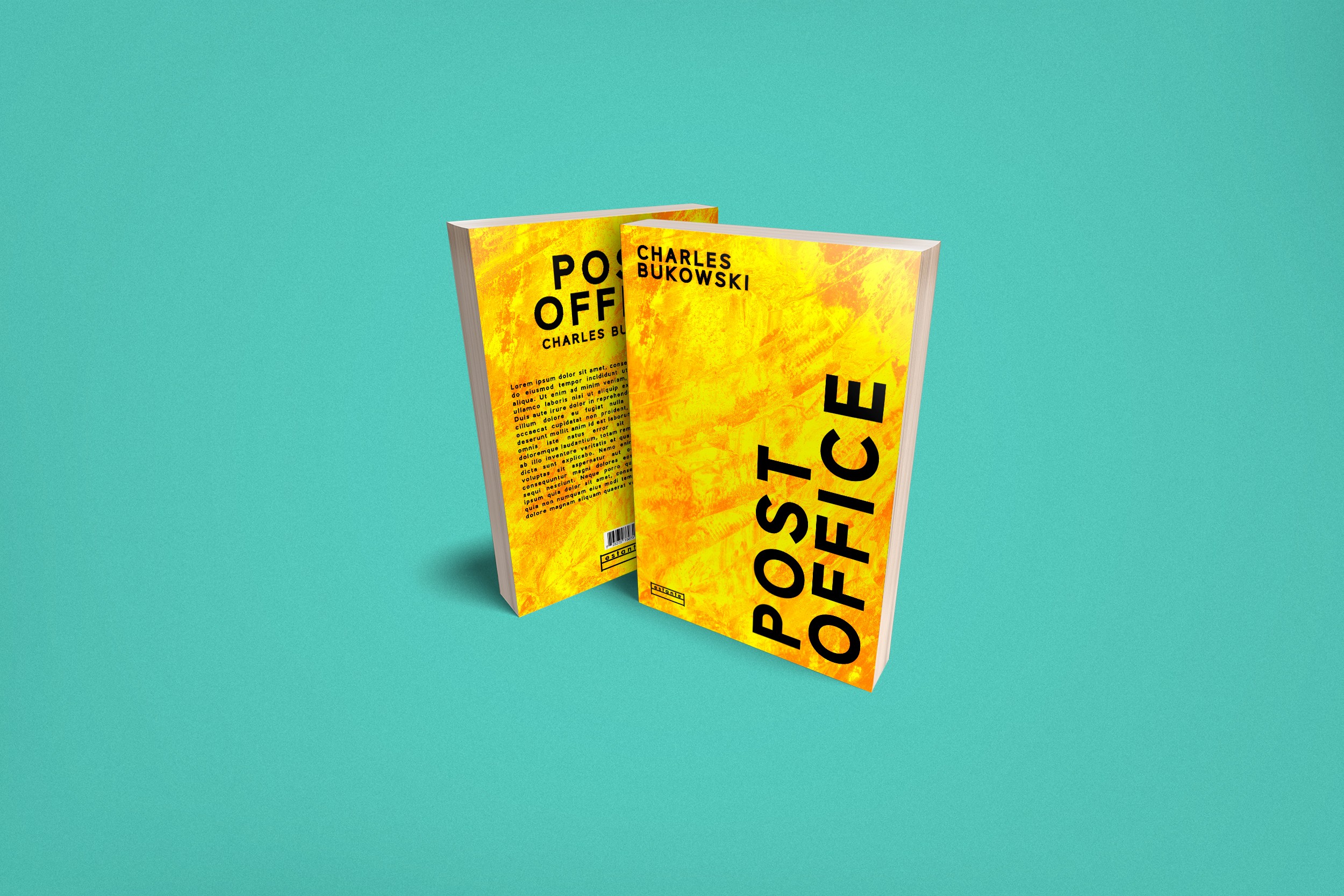 Contemporary book cover design for Charles Bukowski’s Post Office combining minimalist typography with vibrant textures.