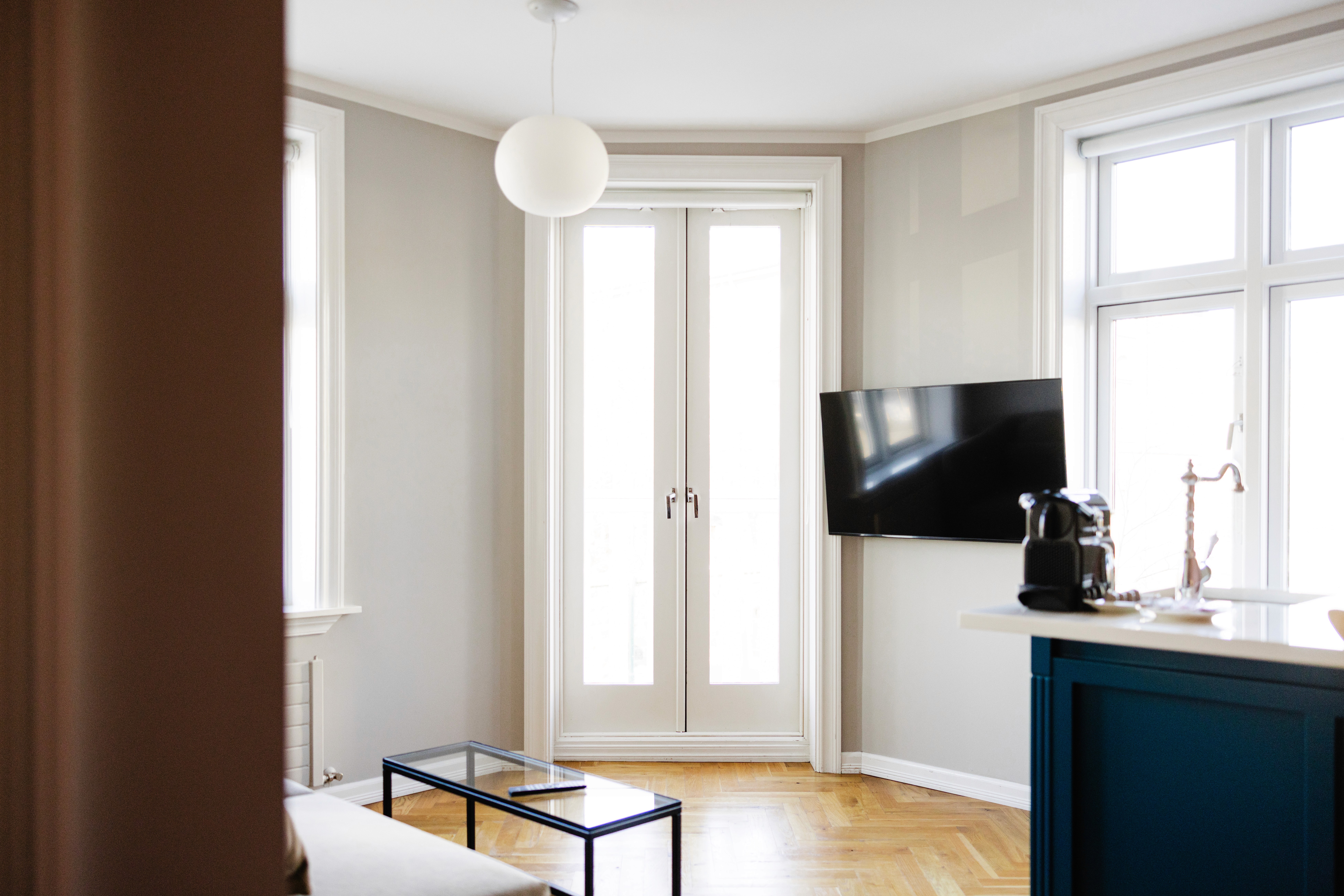 Bright suite interior at Kvosin Downtown Hotel in Reykjavik, Iceland.