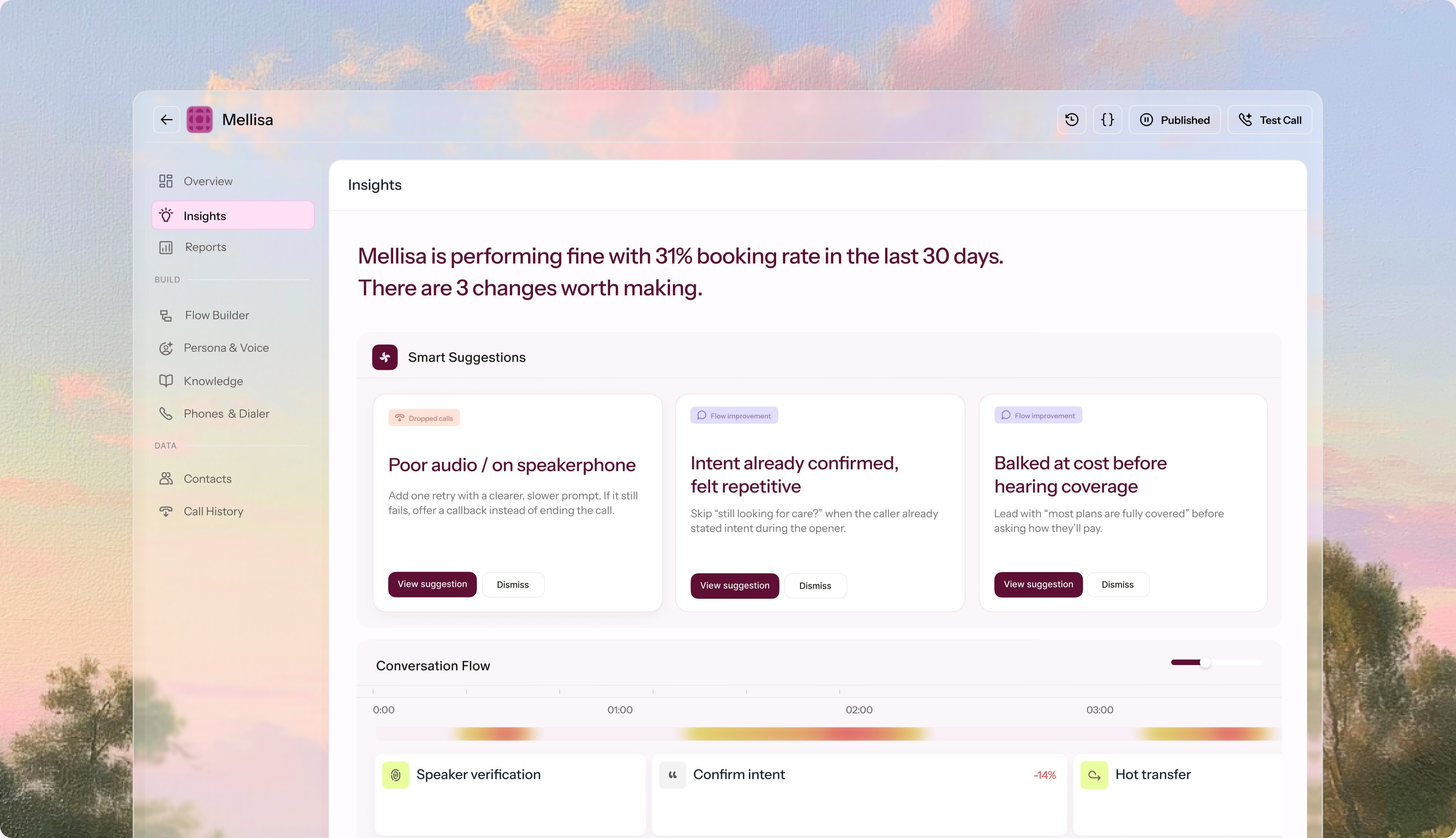 Proactive insights screen with smart suggestions