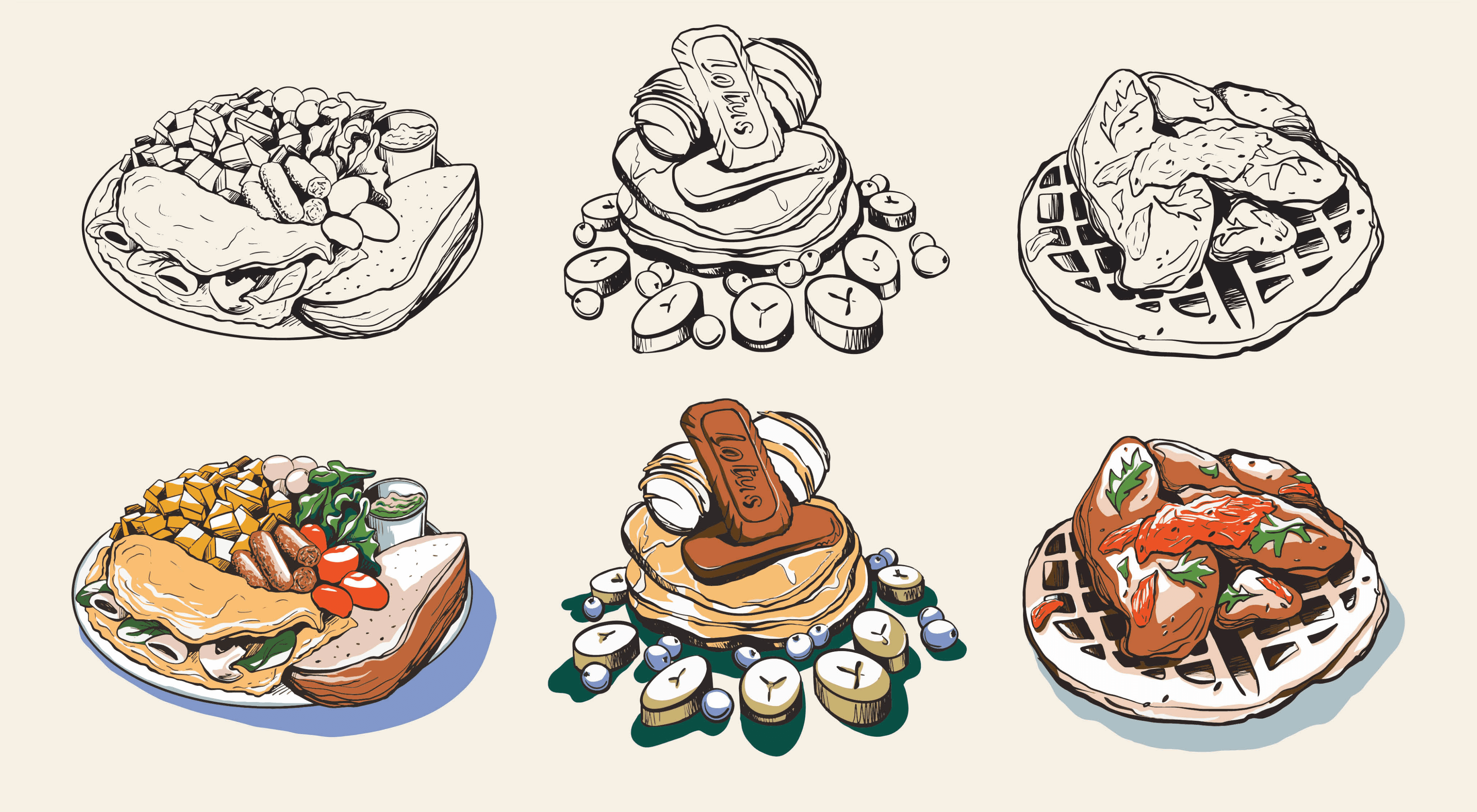breakfast & brunch restaurant food and plates illustrations