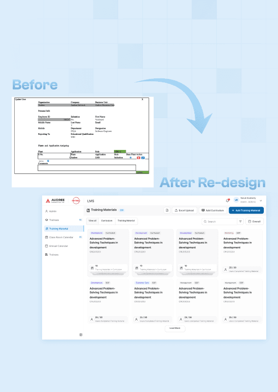 LMS software old and new redesign screens