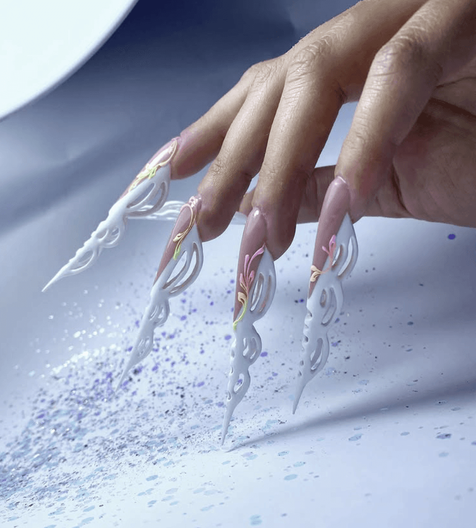 brunette with dark nail polish