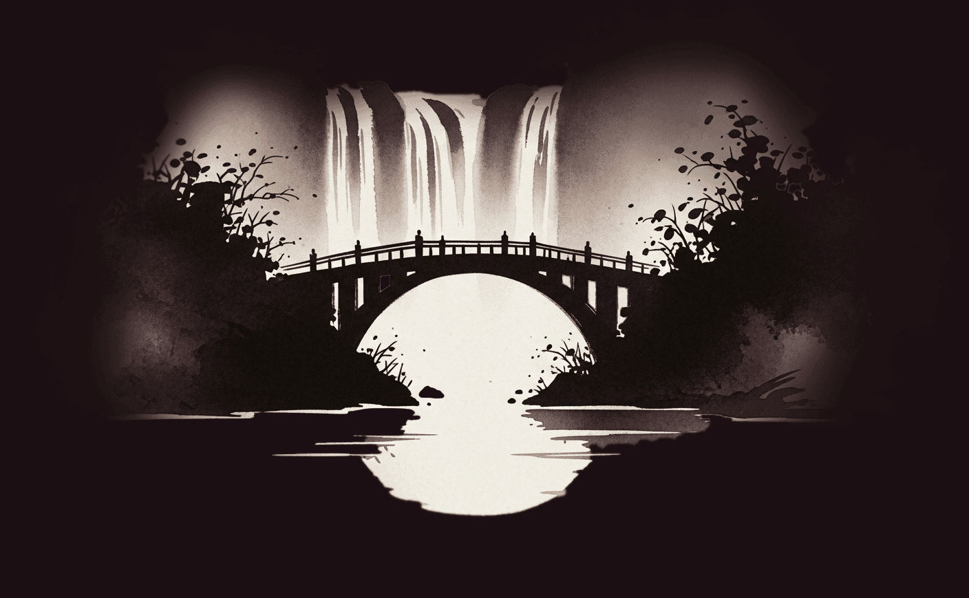 waterfall with a bridge