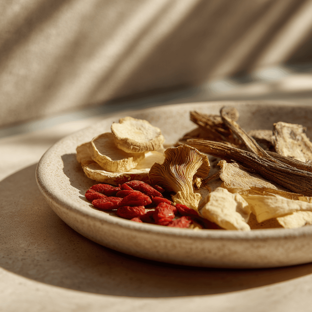 Herbs on plate cinematic background