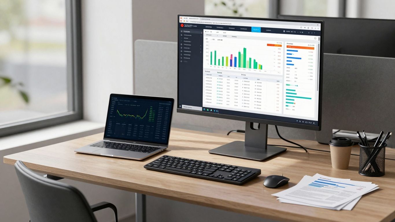 Adalysis dashboard on a monitor in a modern office.