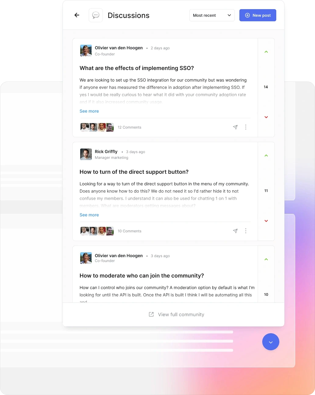 The forum functionality in the Turf platform.