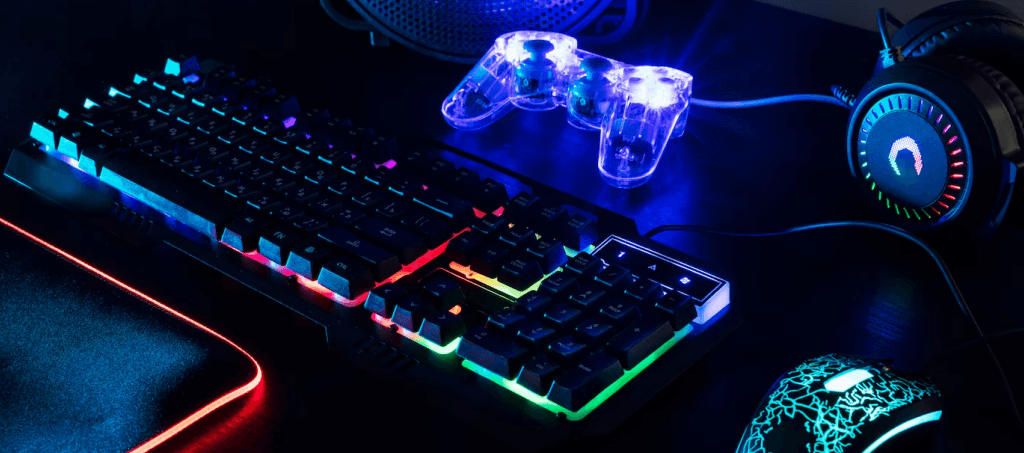 Gaming peripherals with colorful lighting