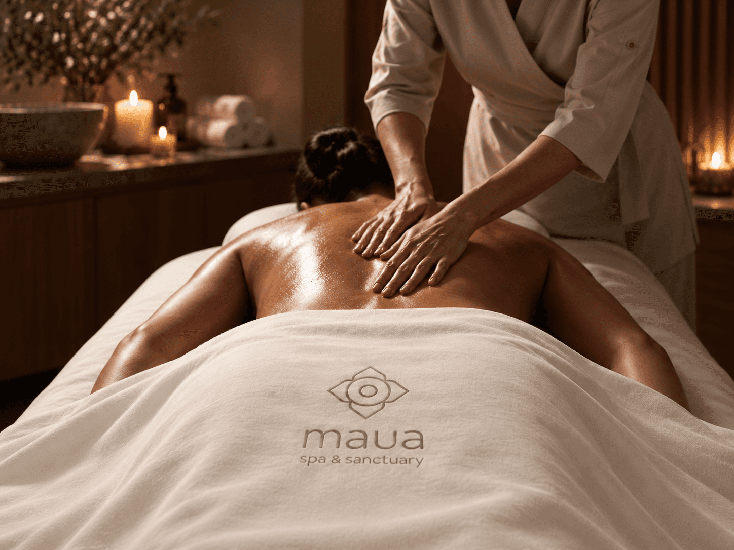 Maua identity applied to a serene Zanzibar wellness touchpoint
