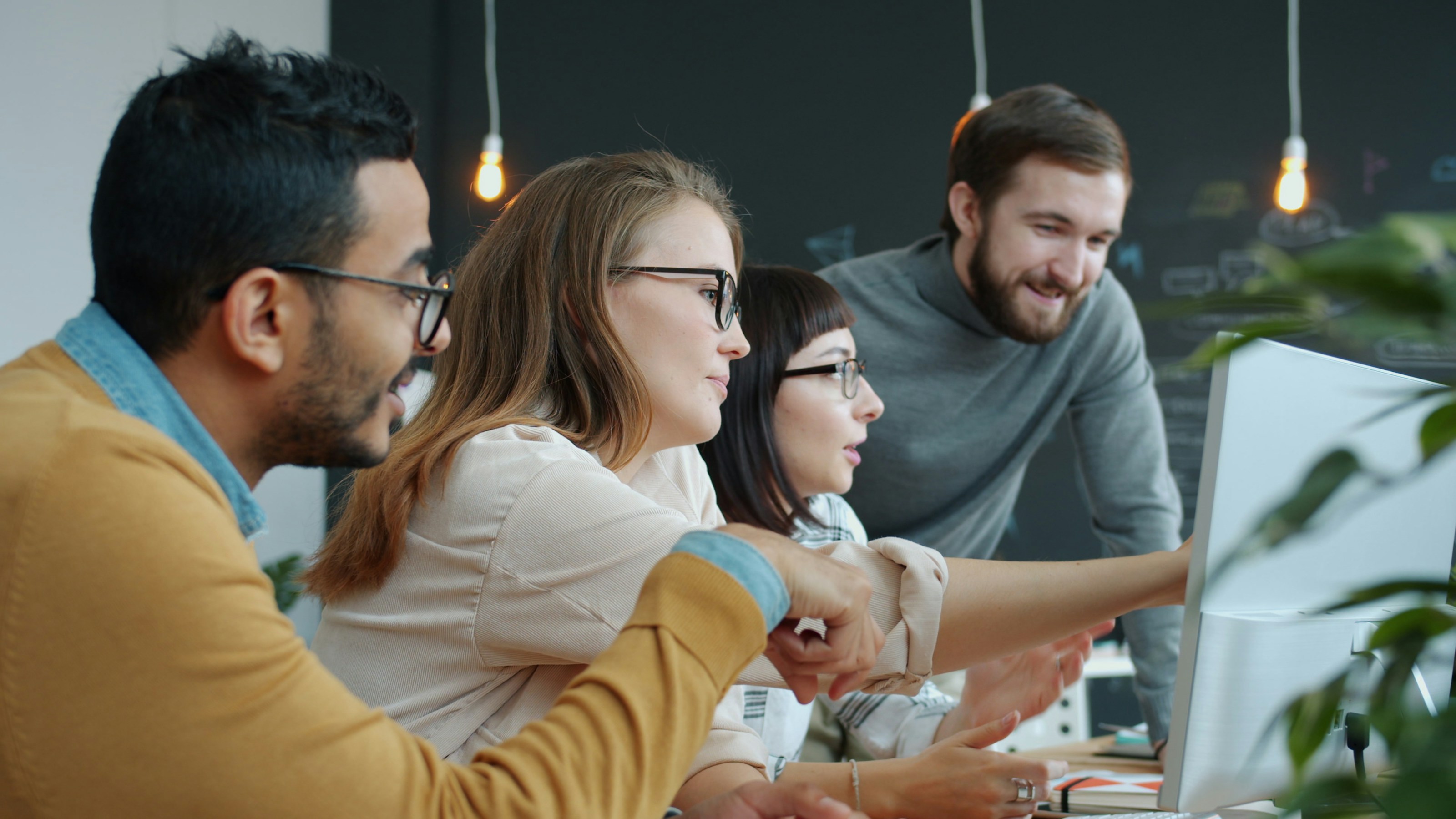 Diverse enterprise team collaborating with AI-powered analytics