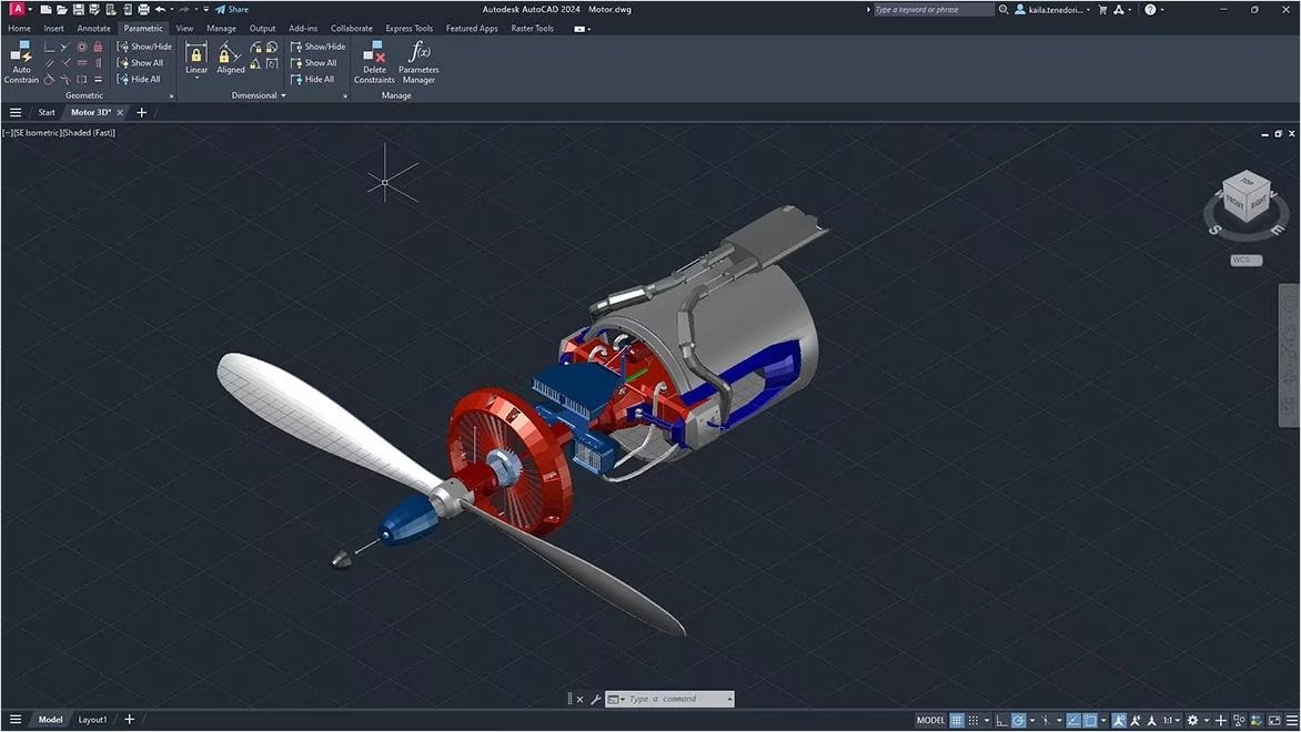 Technical CAD model made on AutoCAD running on a cloud computer