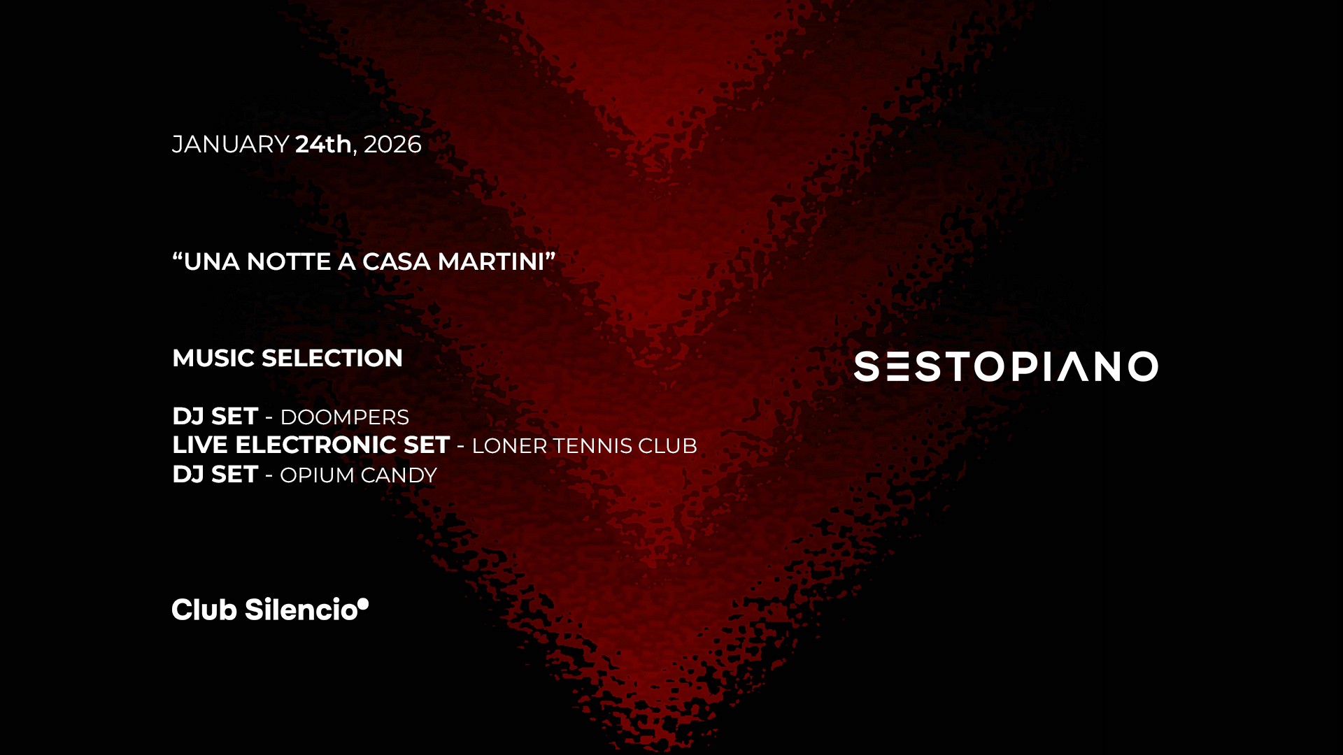 Sestopiano è un punto di riferimento per la musica elettronica Torino. I nostri eventi musicali Torino ospitano DJ set live, producer elettronici e artisti emergenti, creando serate Torino dal forte impatto sonoro.  Ogni prossimo evento Sestopiano è un evento esclusivo tra i migliori eventi Torino per chi ama la ricerca musicale e le atmosfere immersive.  Se ti stai chiedendo cosa fare a Torino, scopri i nostri Sestopiano eventi e vivi la nightlife alternativa nel cuore di Torino Centro.  Seguici su Instagram e sugli altri social per tutte le novità sui nostri Events Turin.