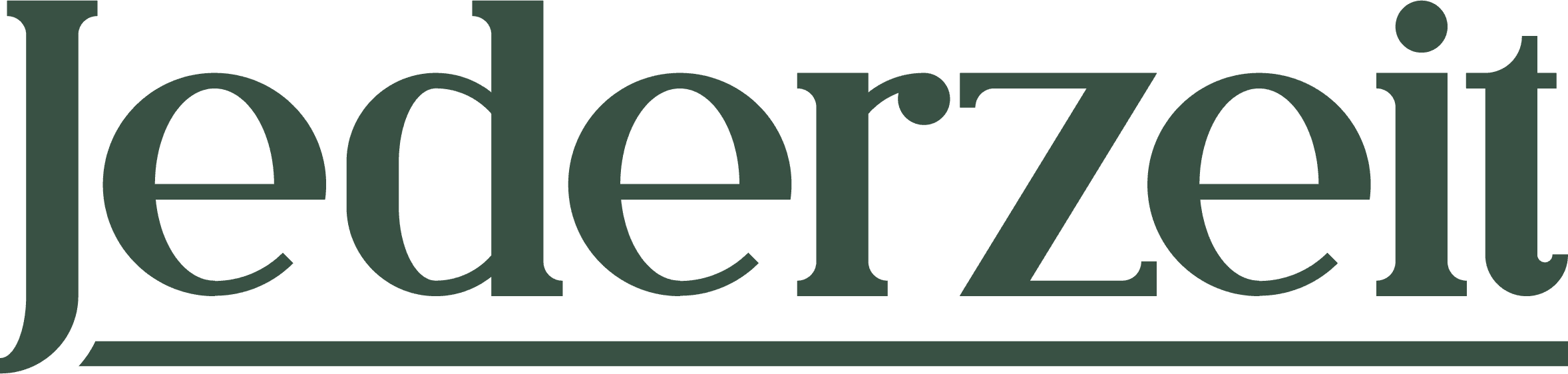 Jederzeit Café Logo in dunkelgrüner Schrift auf schwarzem Hintergrund, mit einer Unterstreichung.