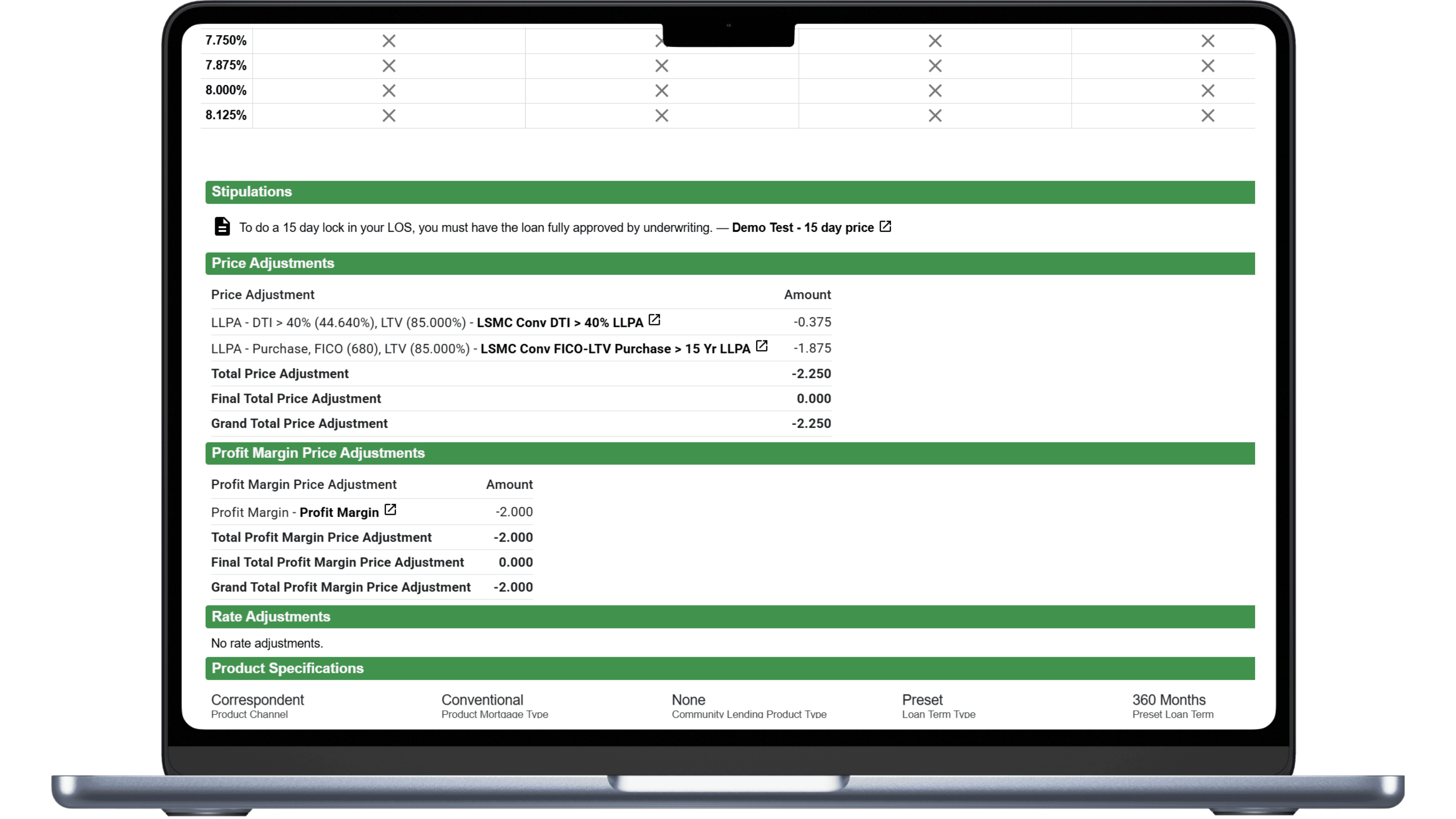 Laptop displaying the realtime update of LLPAs being displayed.