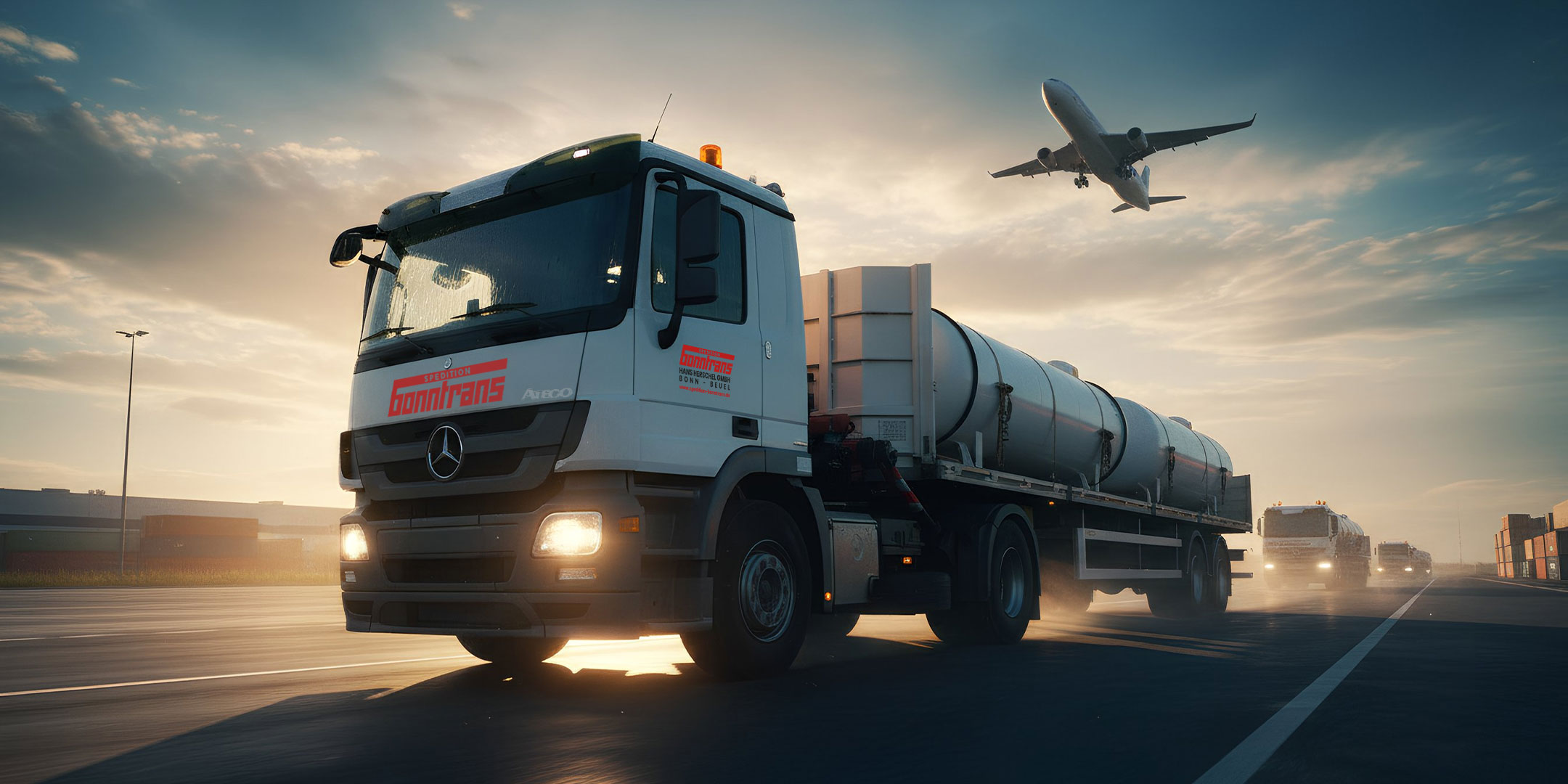 Bonntrans Tank-LKW im Einsatz auf Autobahn bei Dämmerung