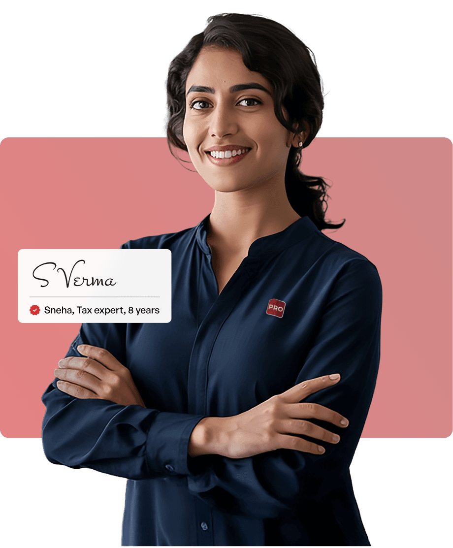 Sneha, a tax expert, standing in her office workspace.