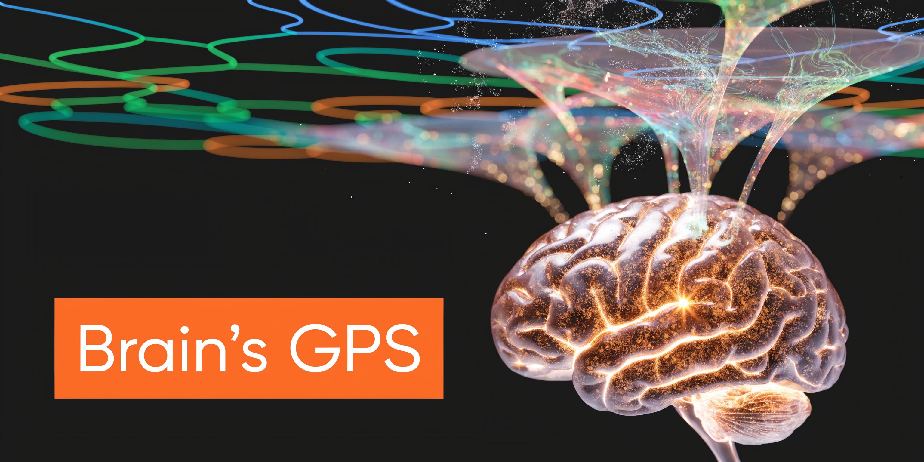 A conceptual illustration of a glowing human brain connected to abstract colorful light paths and cosmic lines.