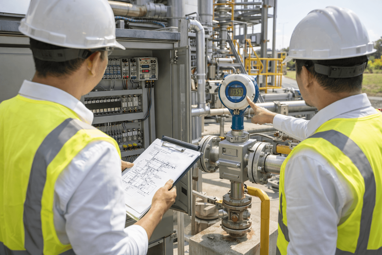 Analyse d’un point de mesure et d’une armoire électrique sur site industriel lors d’une visite technique