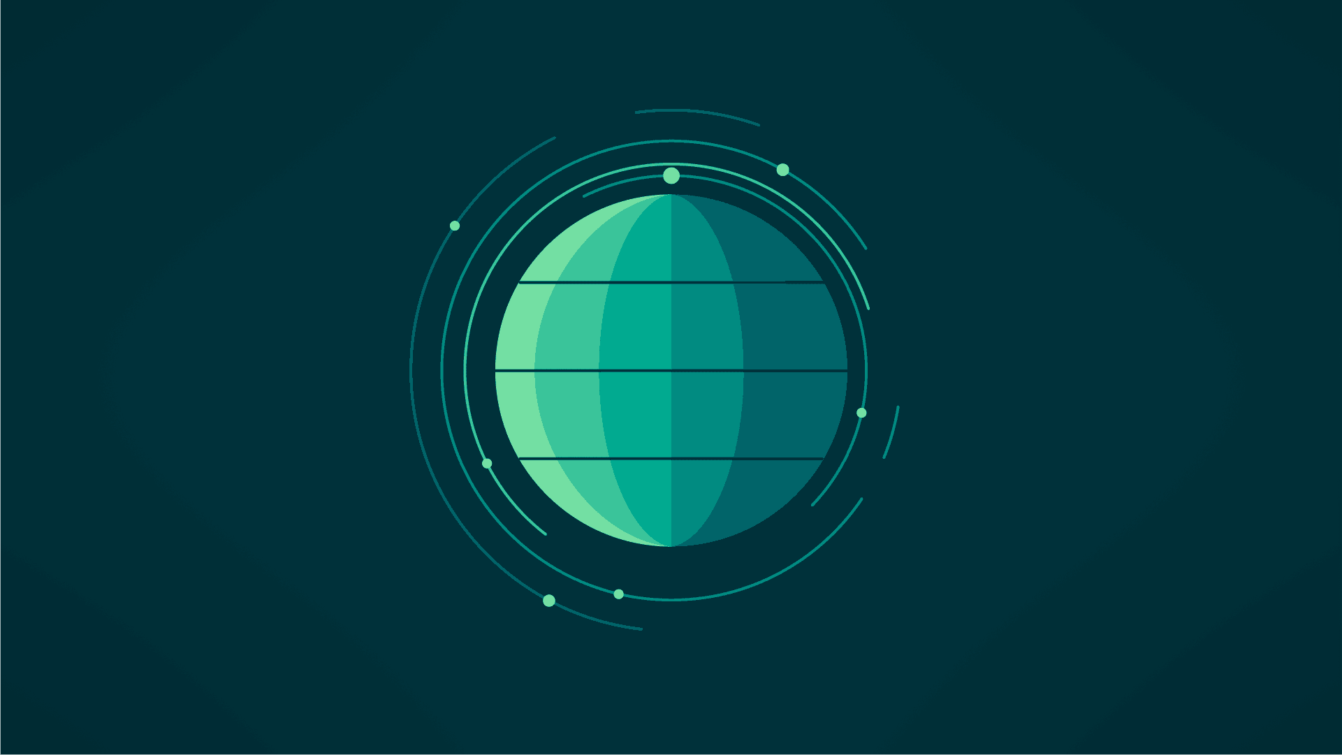 An illustrated simplified globe with lines circling it.