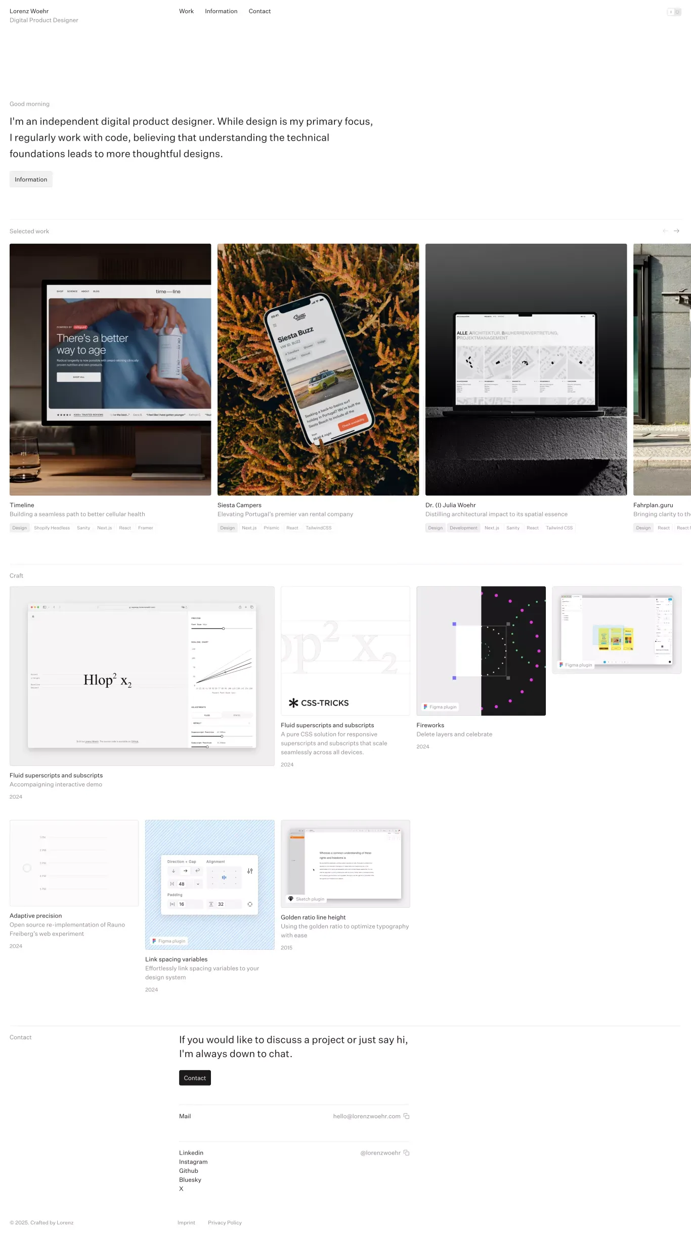 Lorenz Woehr portfolio page screenshot showcasing Design and Tech design