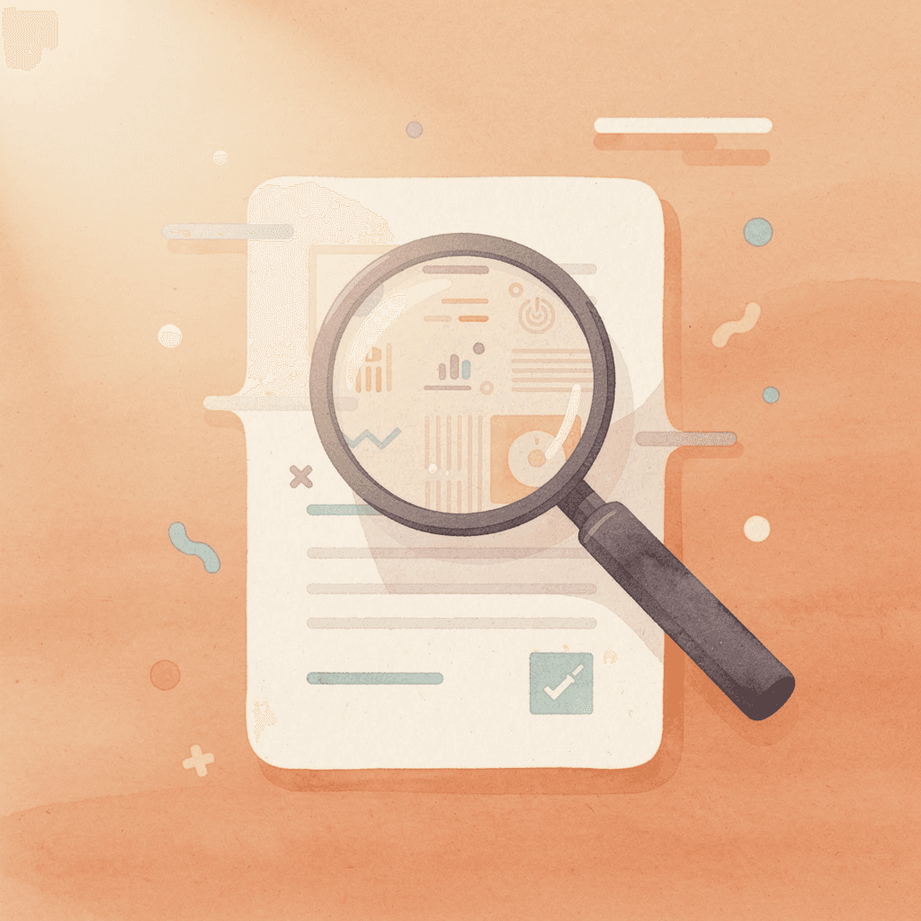 Magnifying glass examining SEO elements representing agency selection process
