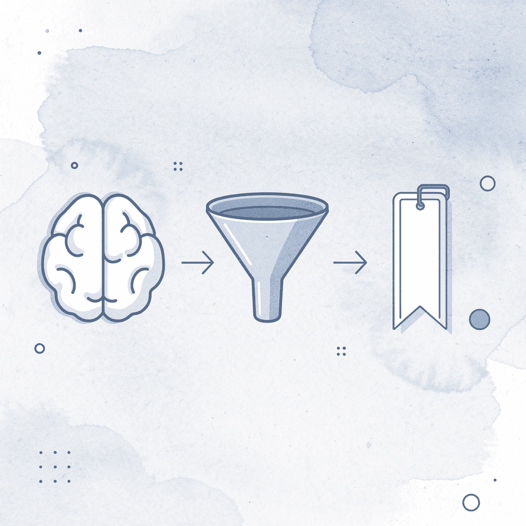 Three icons showing the sequential steps of understanding, extraction, and memorization - How to Read Books Faster