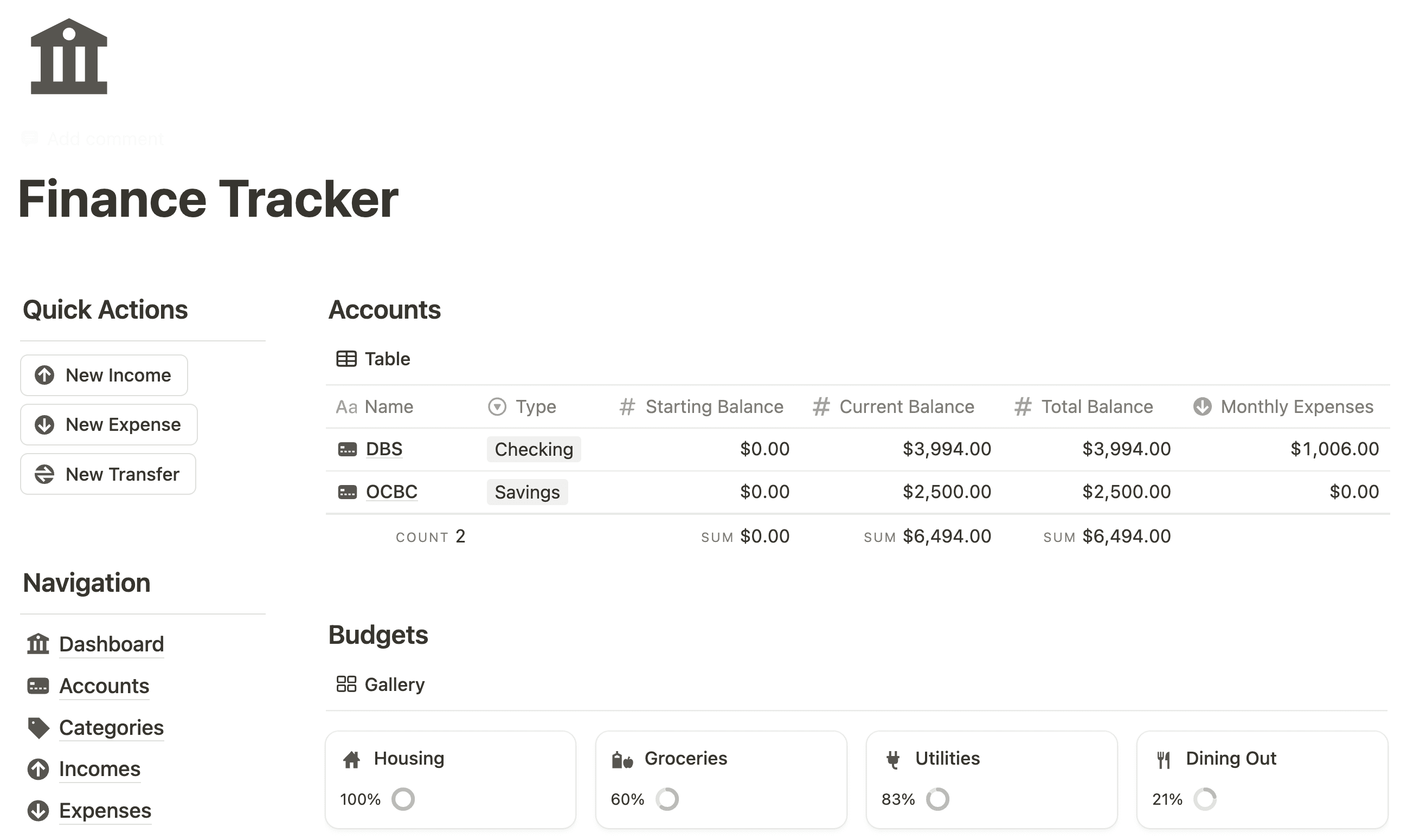 Finance Tracker Notion Template