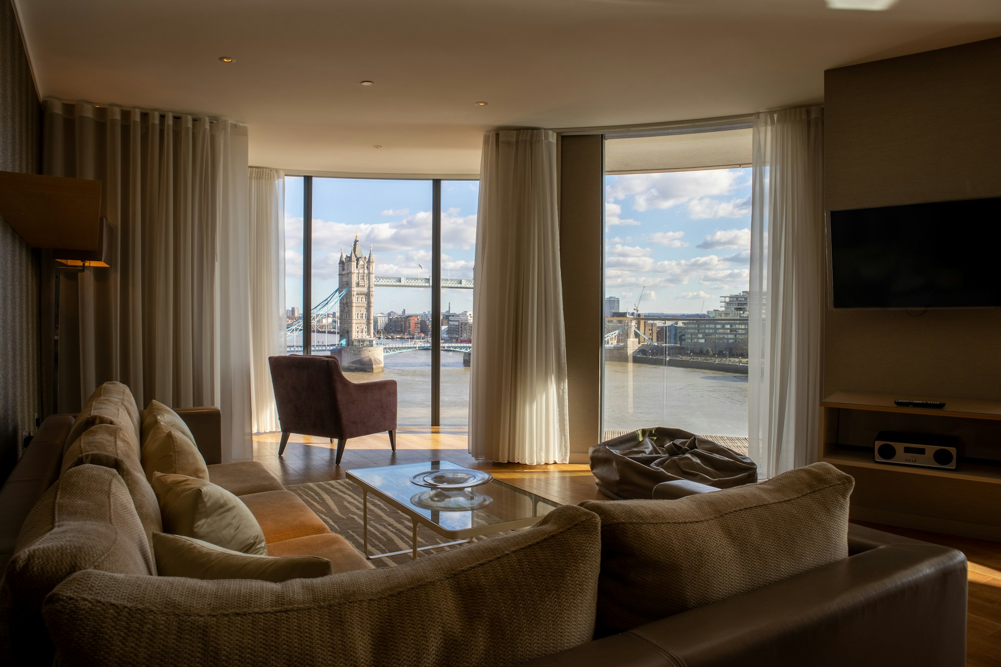 Luxury apartment living room overlooking London