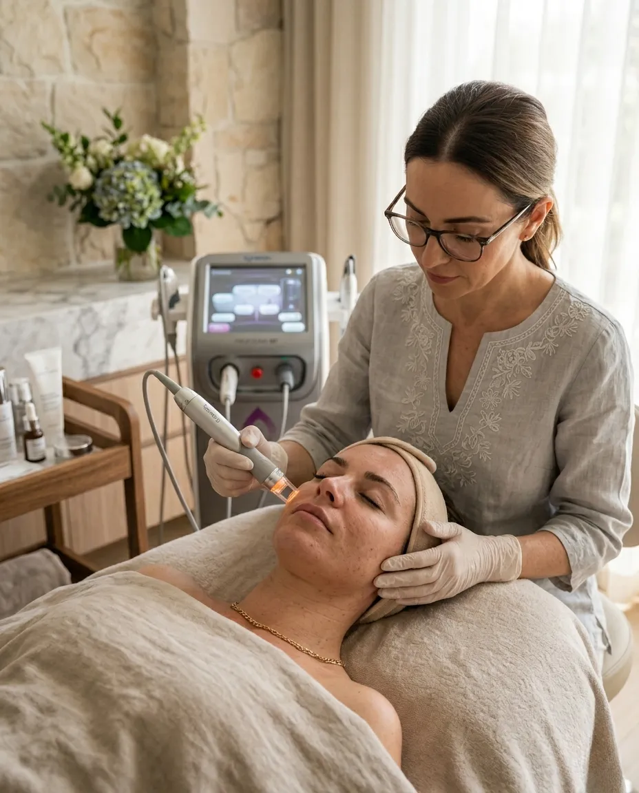 Woman receiving cosmetic skin treatment