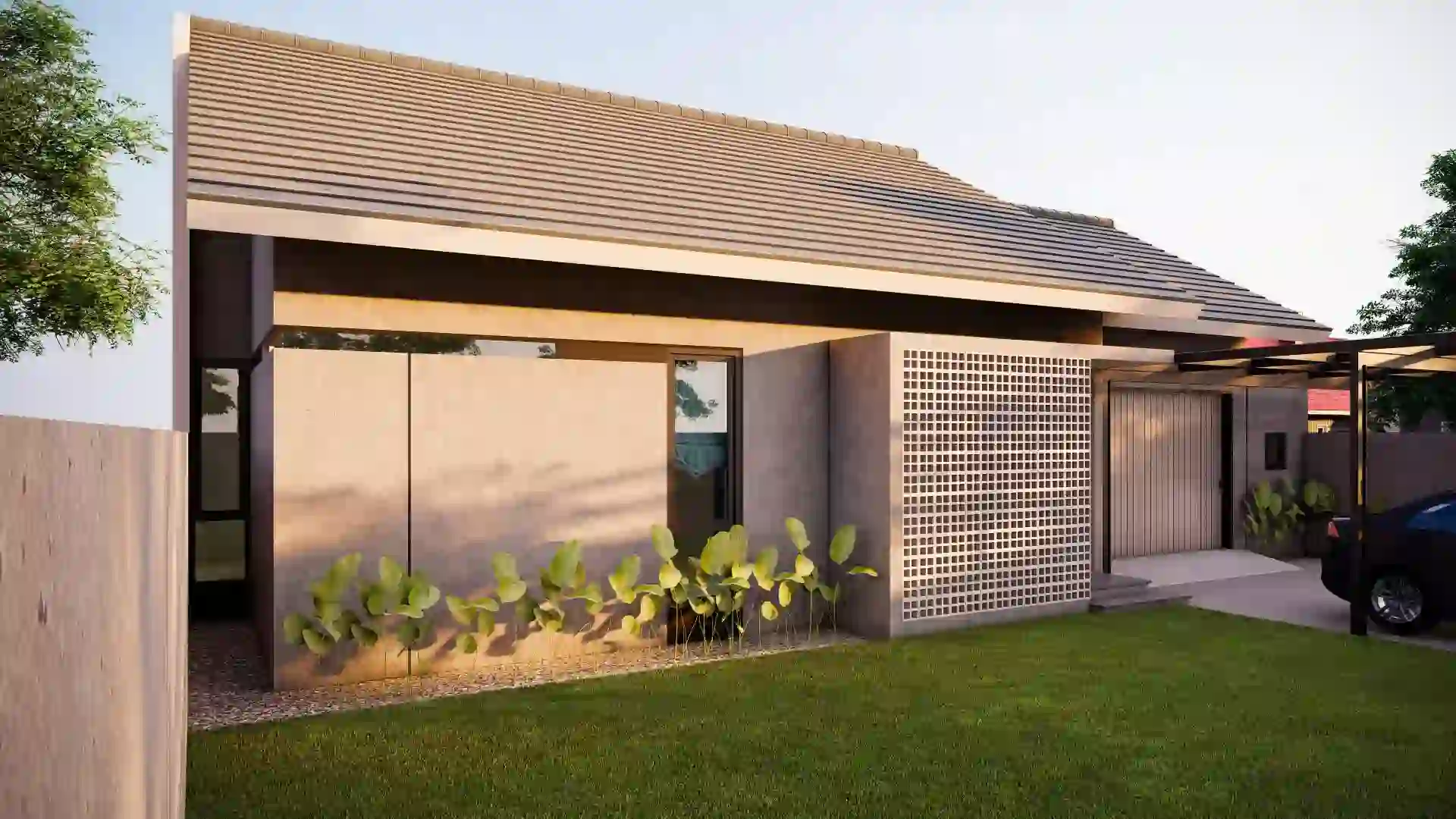 Mono House - Halaman Depan di Pagi Hari