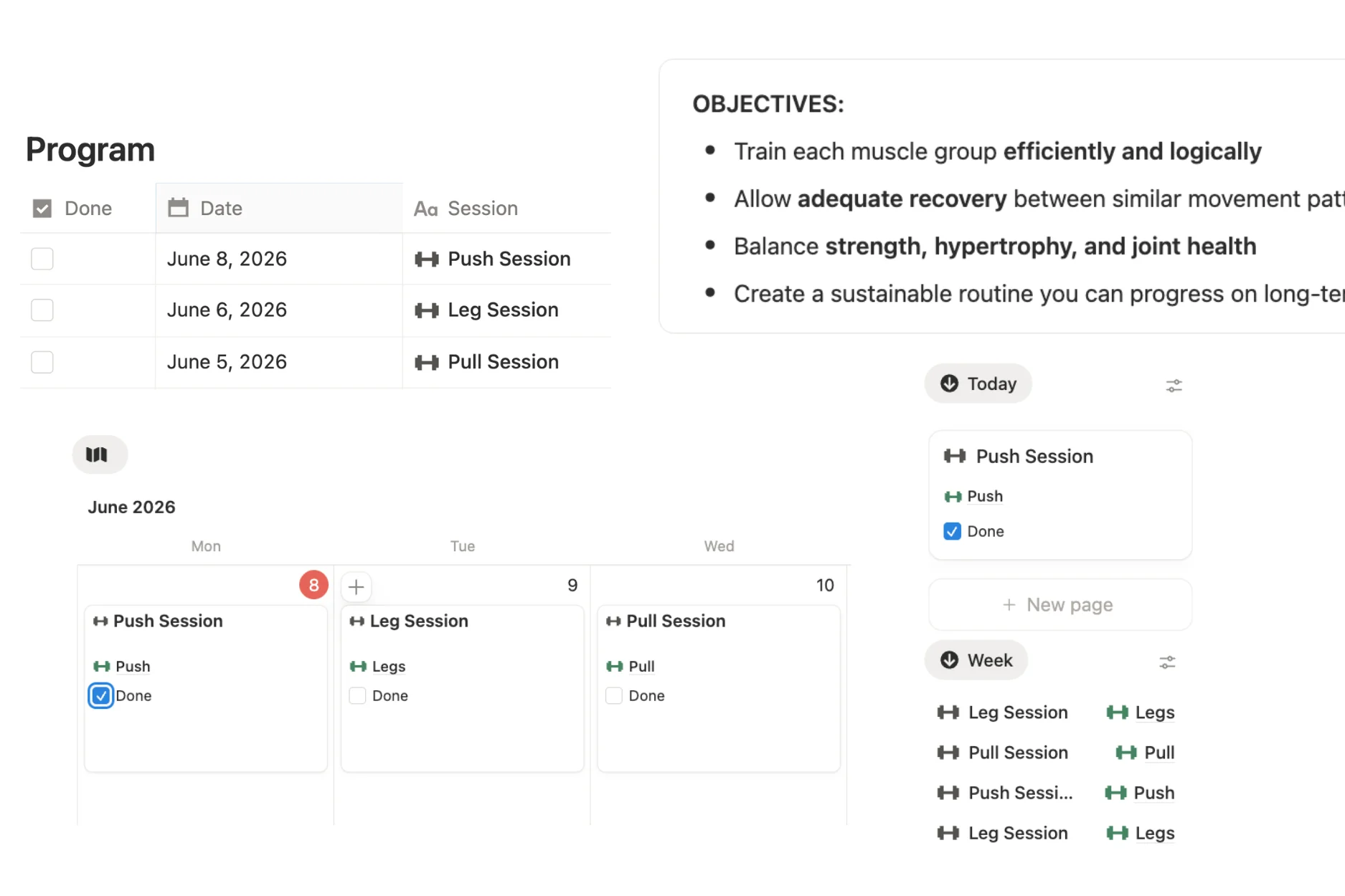 personal trainer notion template