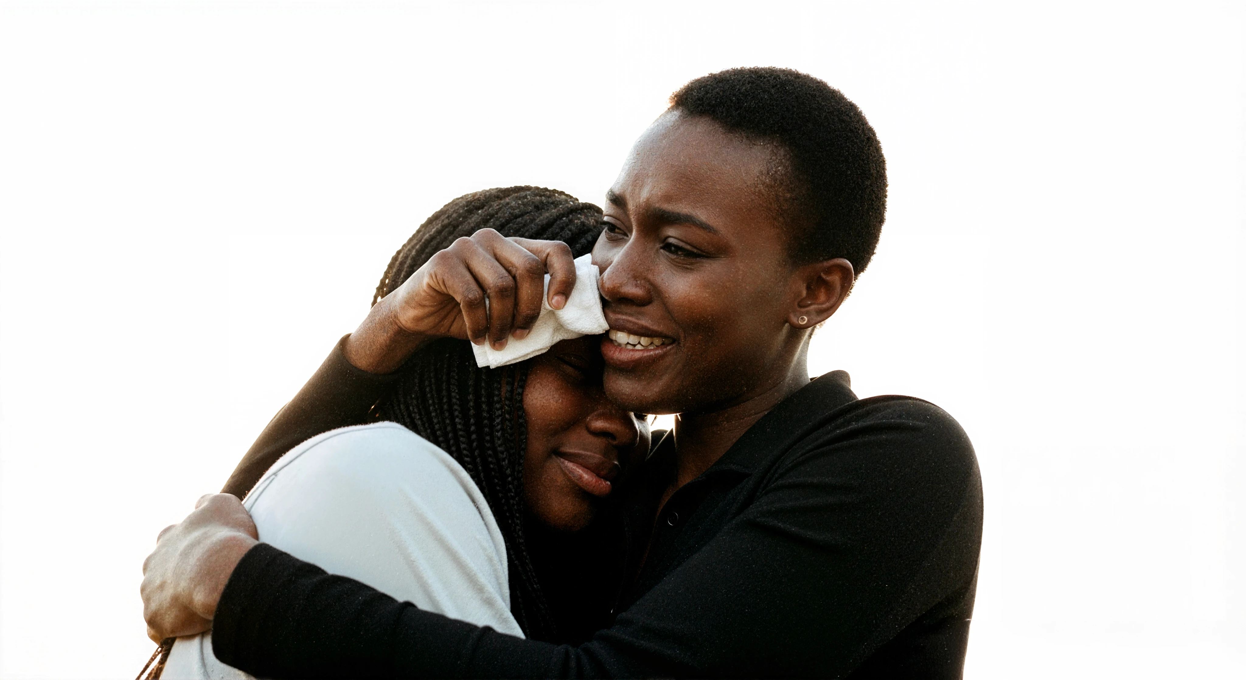 Family member experiencing emotional relief after successful substance use disorder intervention with JWHope