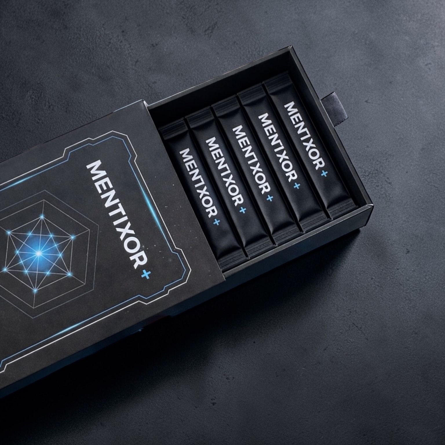 Open Mentixor+ box revealing five stick packs