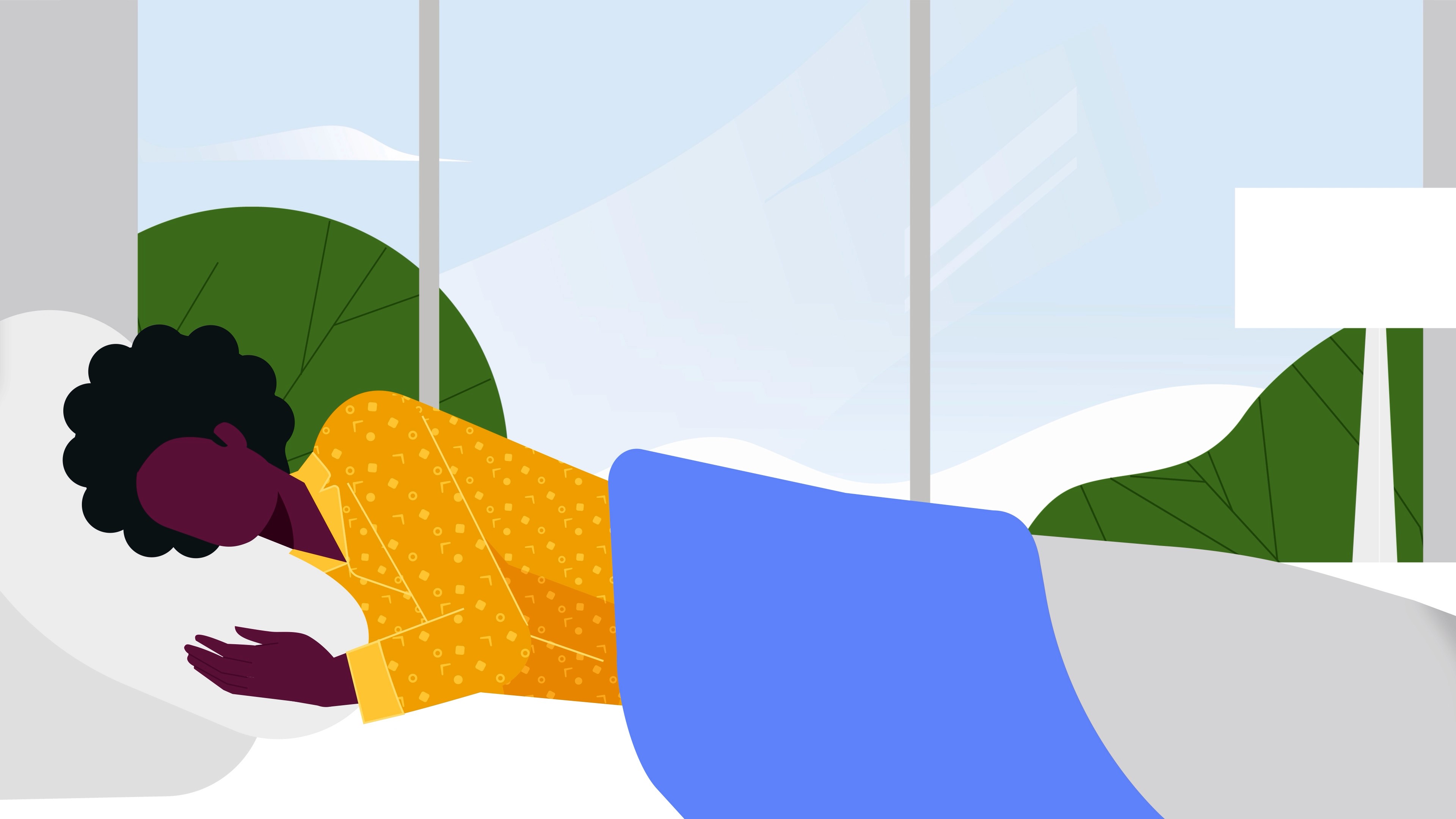 A screenshot from a training video showing guest in his hotel room