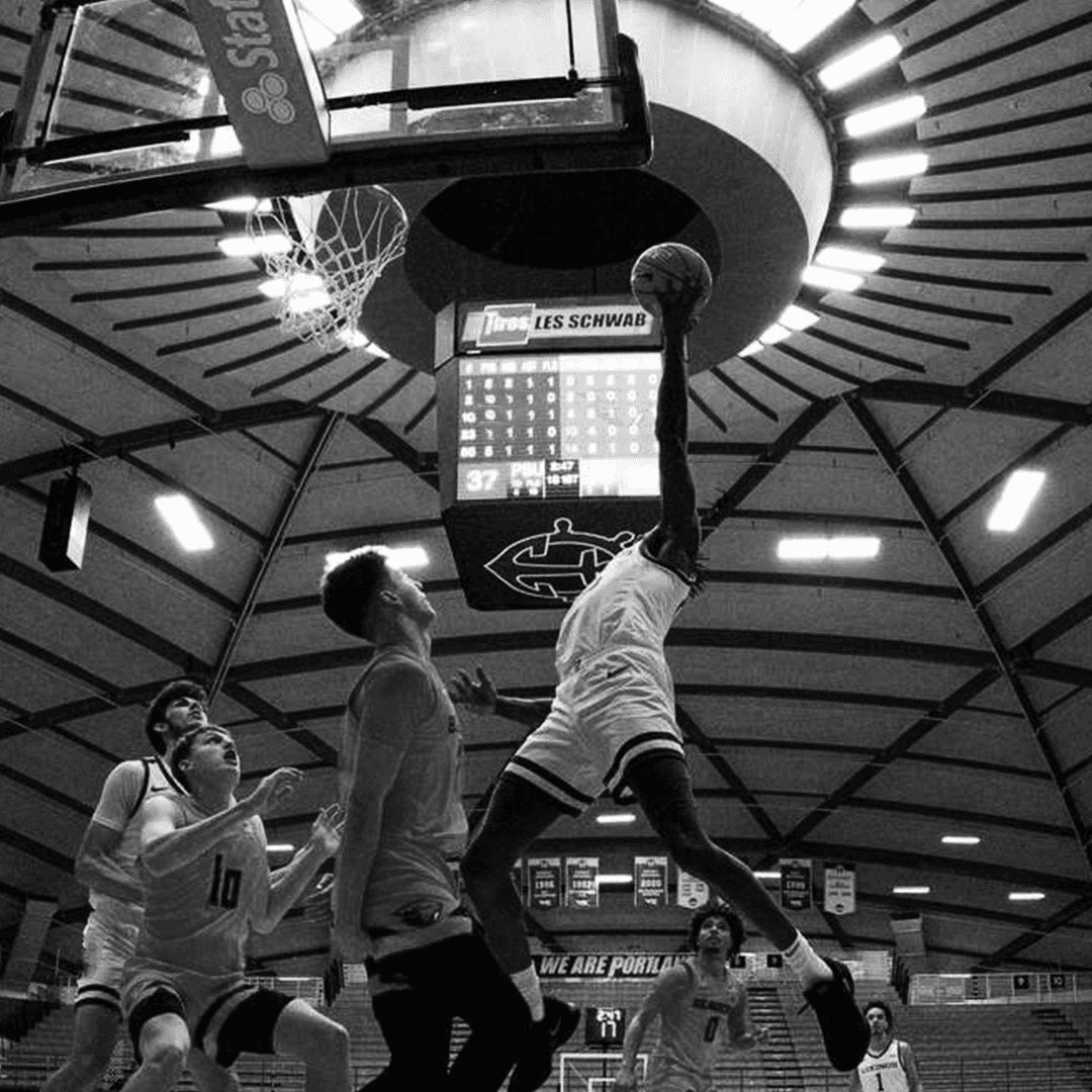 Basketball players at Chiles Center