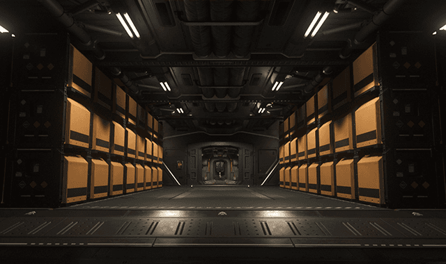 The rear cargo bay of a Starlancer Max is seen filled to the brim with 1 SCU crates of Recycled Composite Materials.