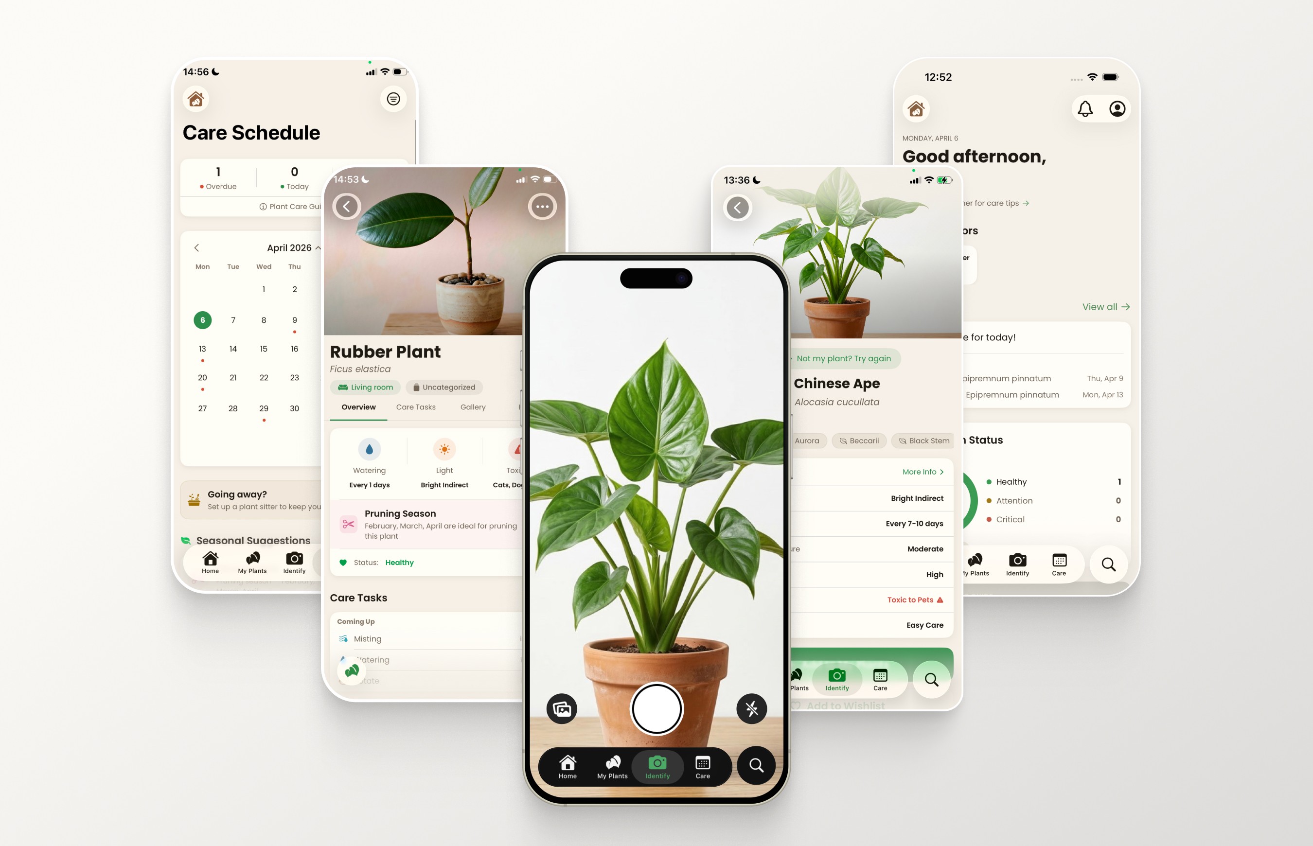 App screens of a plant care app named PlantHint