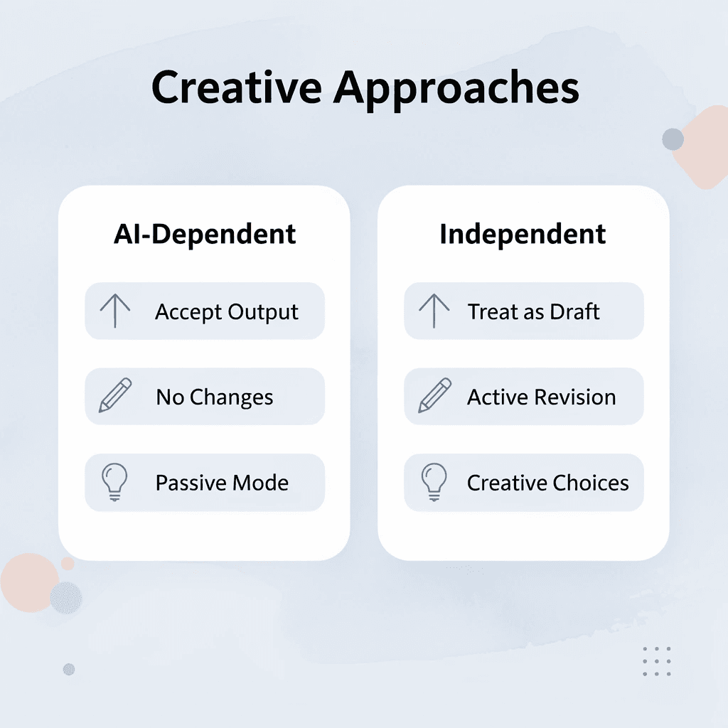 Comparison between AI-dependent and creative independence approaches