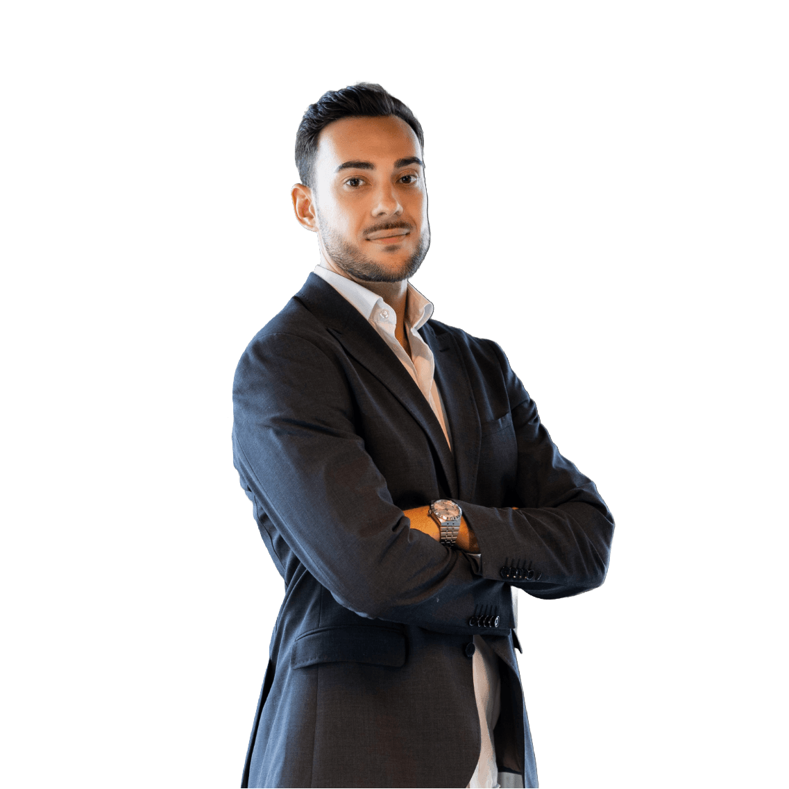 a man in a suit standing with his arms crossed (Background Removed)