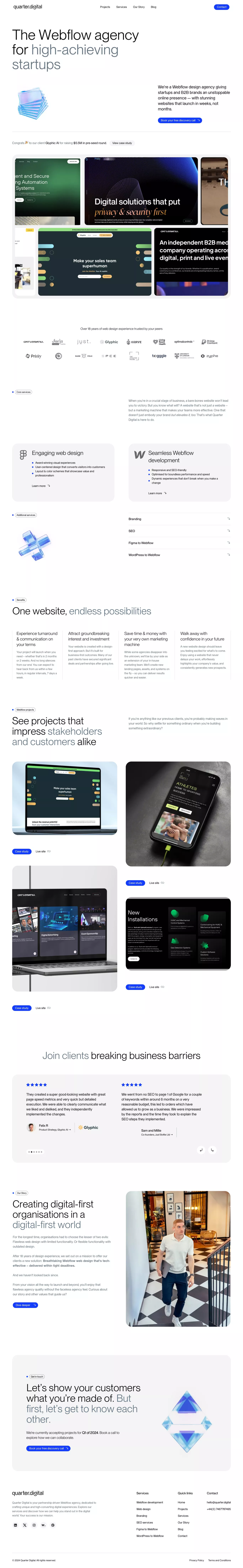 Quarter Digital portfolio page screenshot showcasing Design and Tech design