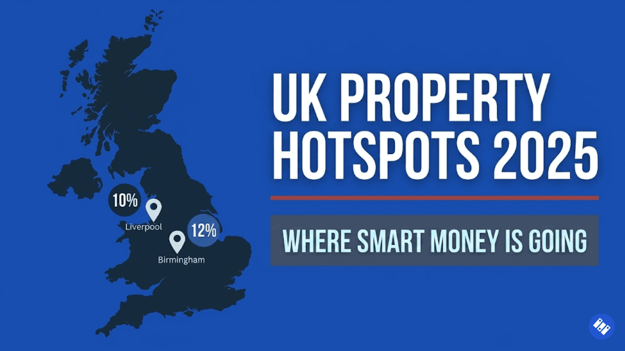 UK property investment hotspots 2025 map showing Manchester, Liverpool and Birmingham with 10-12% yields