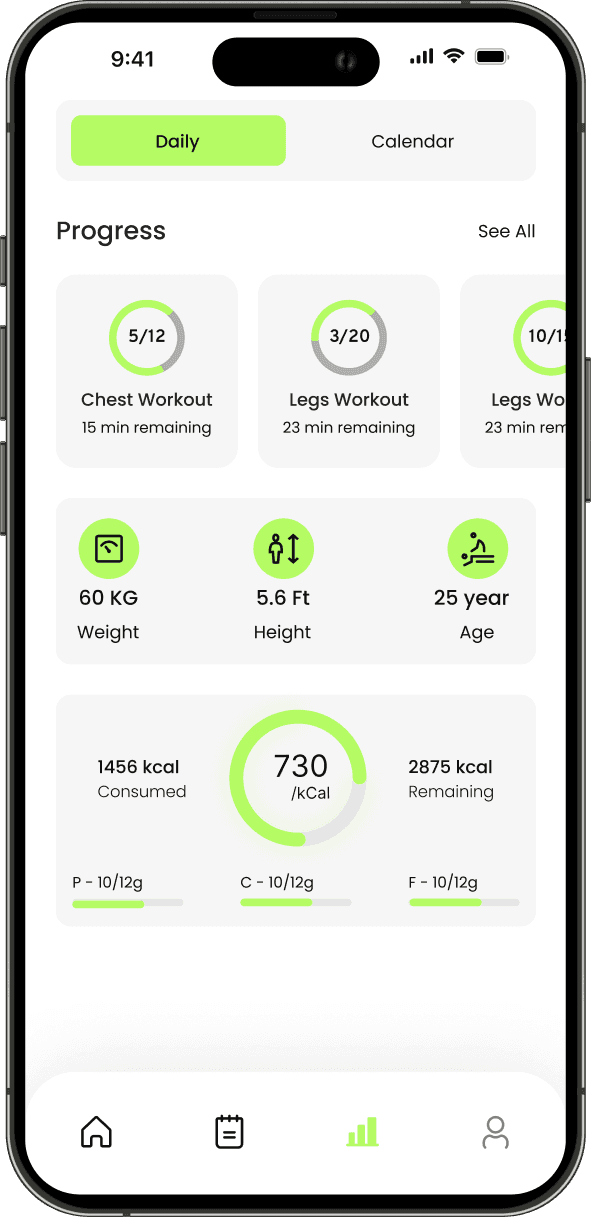 The app interface displays the user's progress with visual indicators and metrics for tracking achievements.