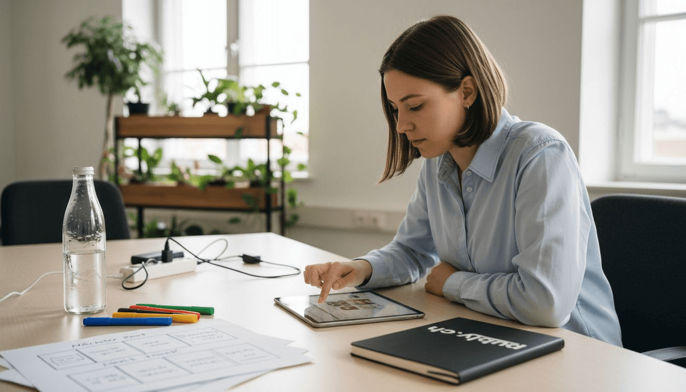 Die Managerin gestaltet einen Karussell-Post für die Social-Media-Kanäle.
