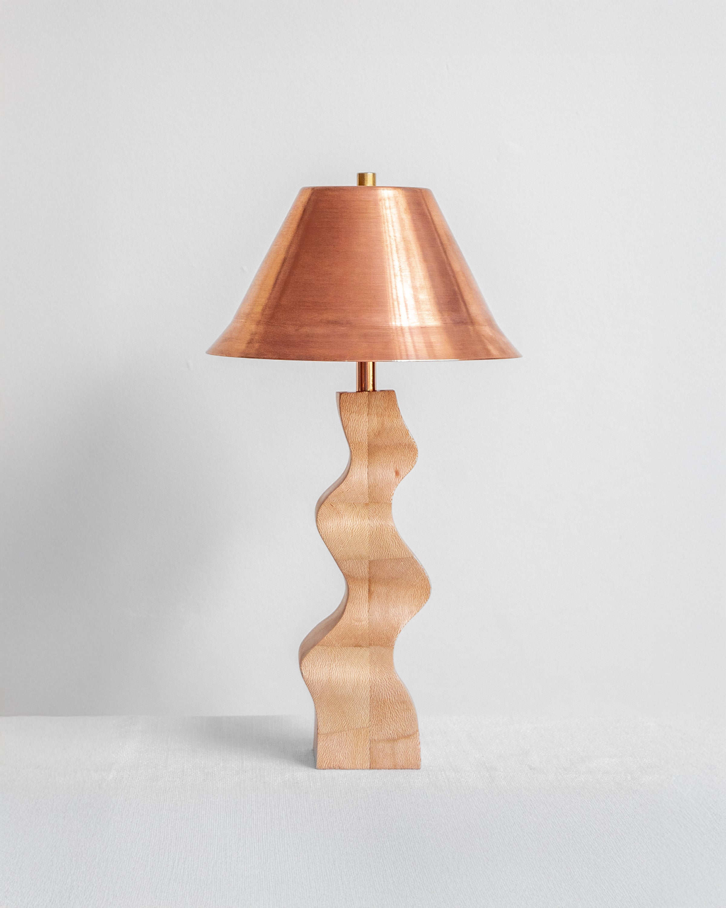 Rippled Desk Lamp with London Plane base and Copper shade on a light grey background with UK, EU and US/CA wiring available on white background Wilkinson & Rivera
