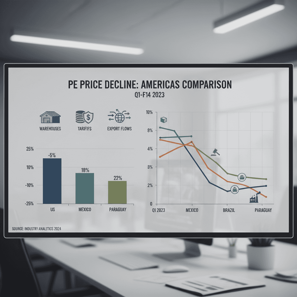 Warehouses with unsold PE inventory and falling price charts