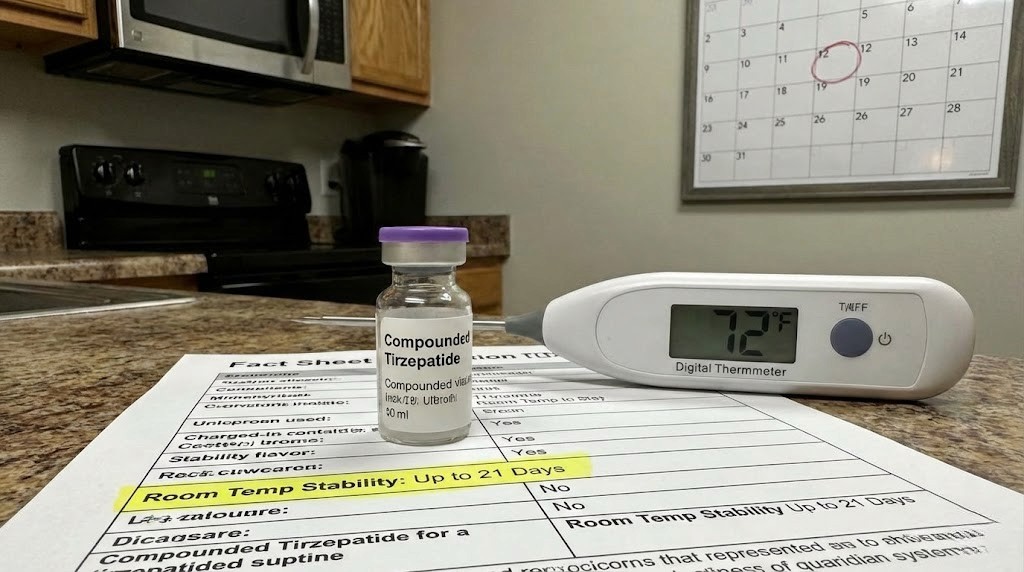 How long can compounded tirzepatide be out of the fridge