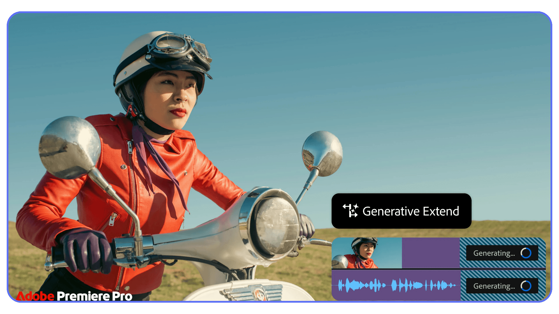 Generative Extend feature in Adobe Premiere Pro extending a video clip with AI-generated frames and audio