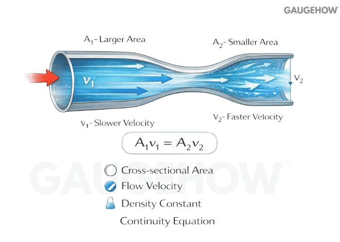 Continuity equation A1V1 equals A2V2