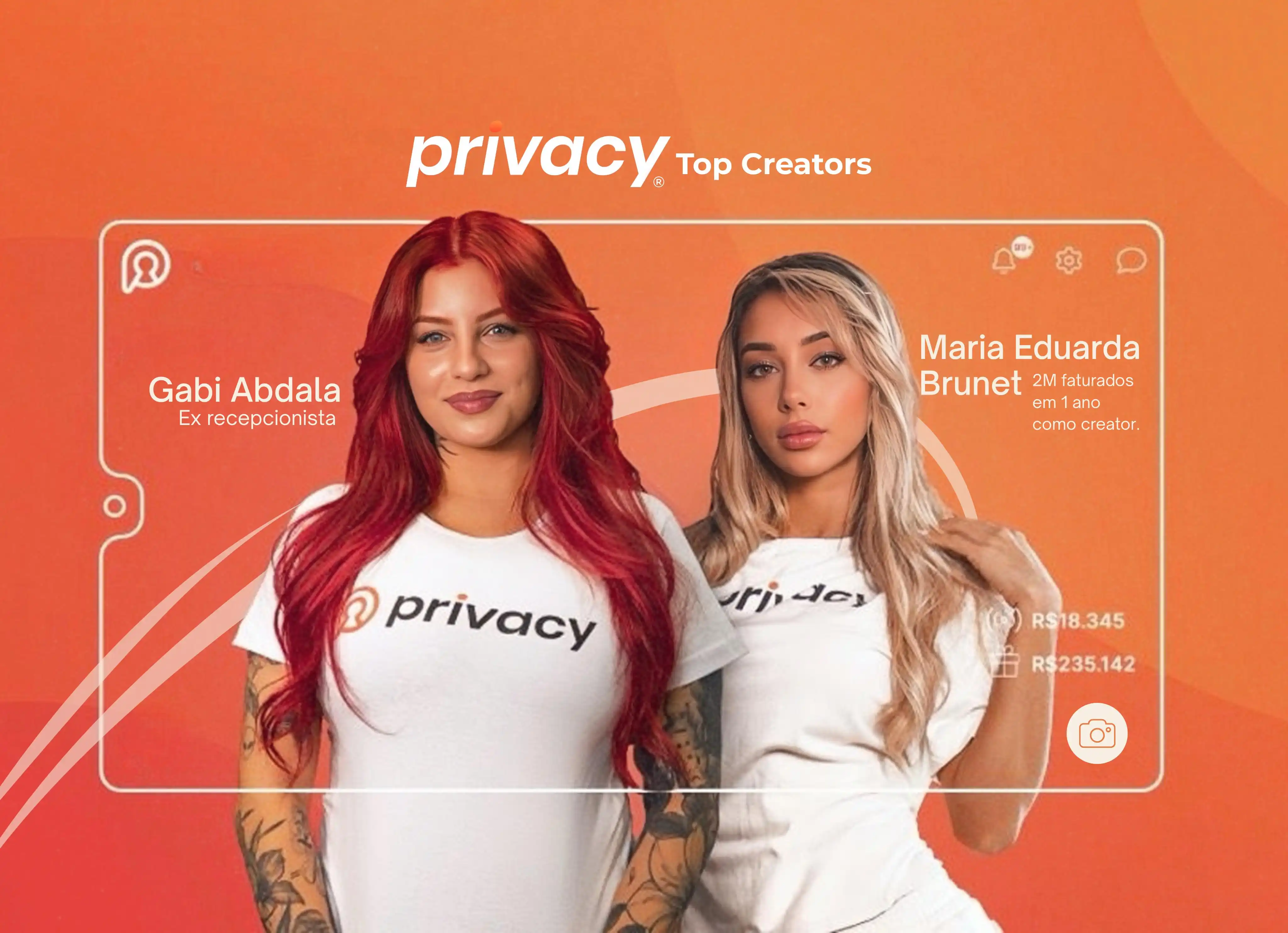 Maria Eduarda Brunet e Gabi posando para capa do Privacy Top Creators 2025