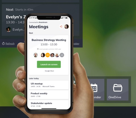 Connect to Launcher via the mobile app to launch personal meetings on the main display