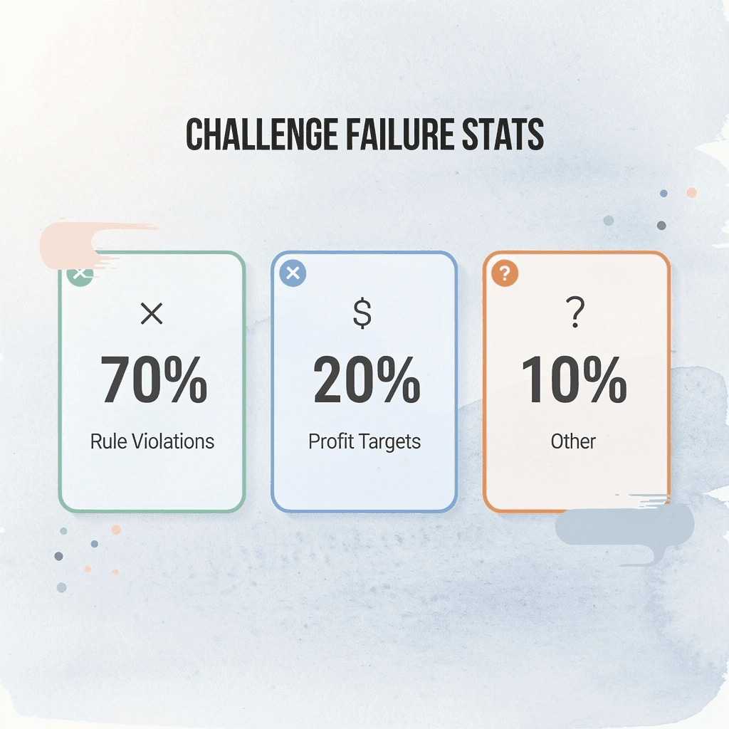 Statistics showing breakdown of prop firm challenge failures